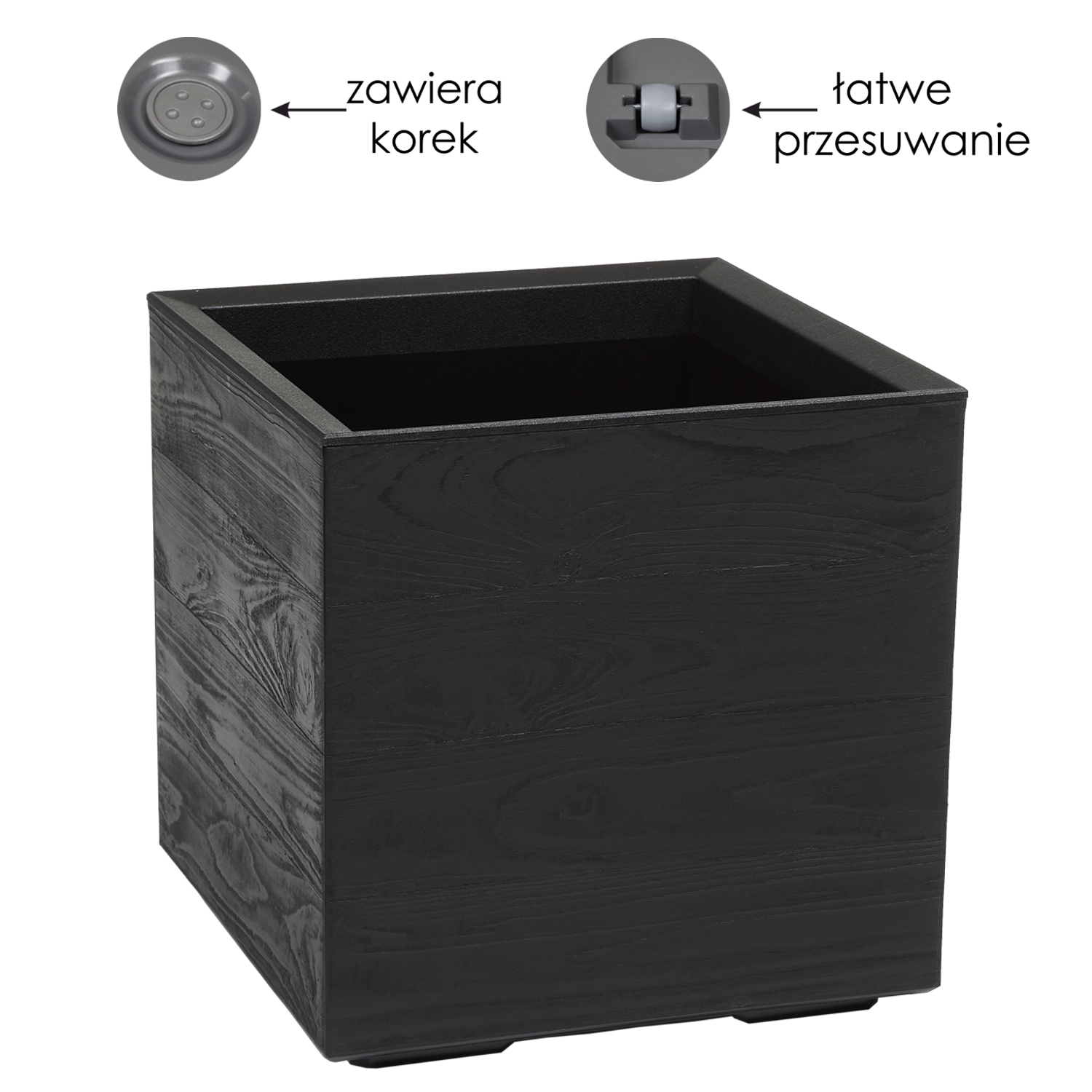 KWIETNIK KARO 400X400MM DESKA RECYCLED CZARNY*48915 - obrazek 2