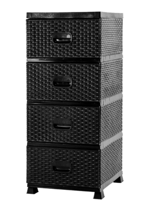 KOMODA PLASTIKOWA Z 4 SZUFLADAMI CZARNA 38 x 45 x 90 CM RATTAN *9467