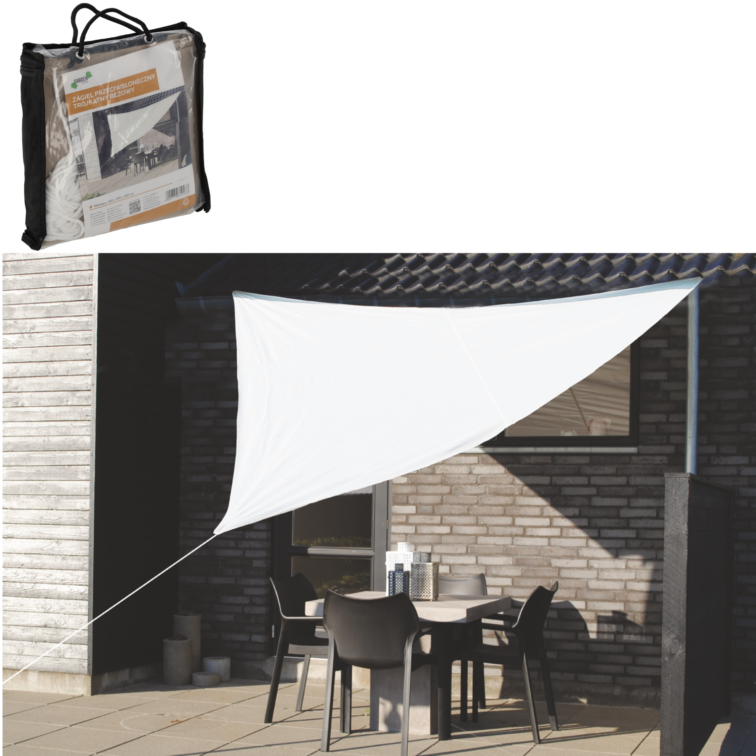 ŻAGIEL PRZECIWSŁONECZNY TRÓJKĄTNY BEŻOWY 3 X 3 X 3M - obrazek 4