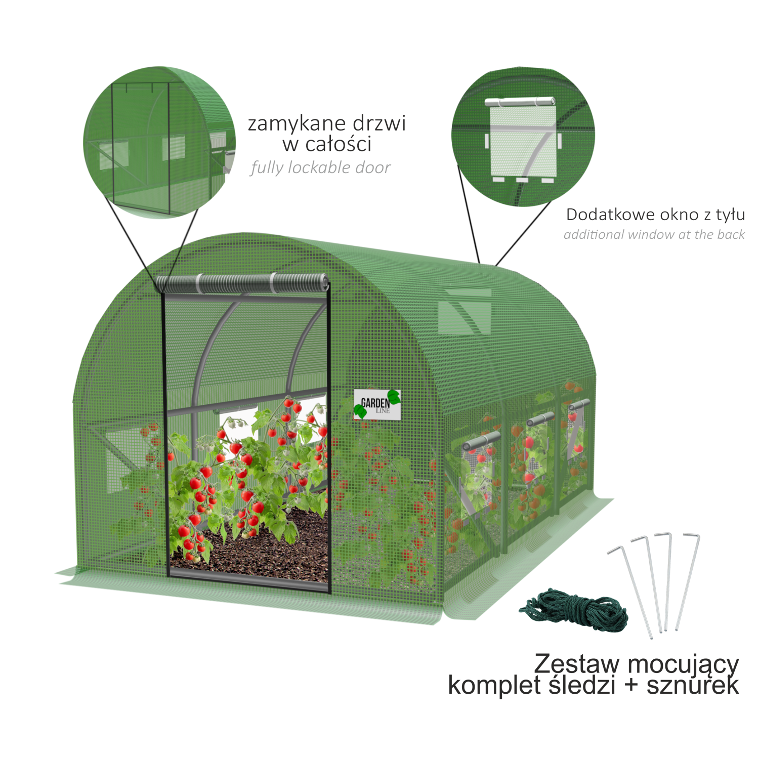 TUNEL FOLIOWY OGRODOWY 3 SEGMENTOWY ZIELONY NEW SOLUTION 3 x 2 x 2 M - obrazek 4