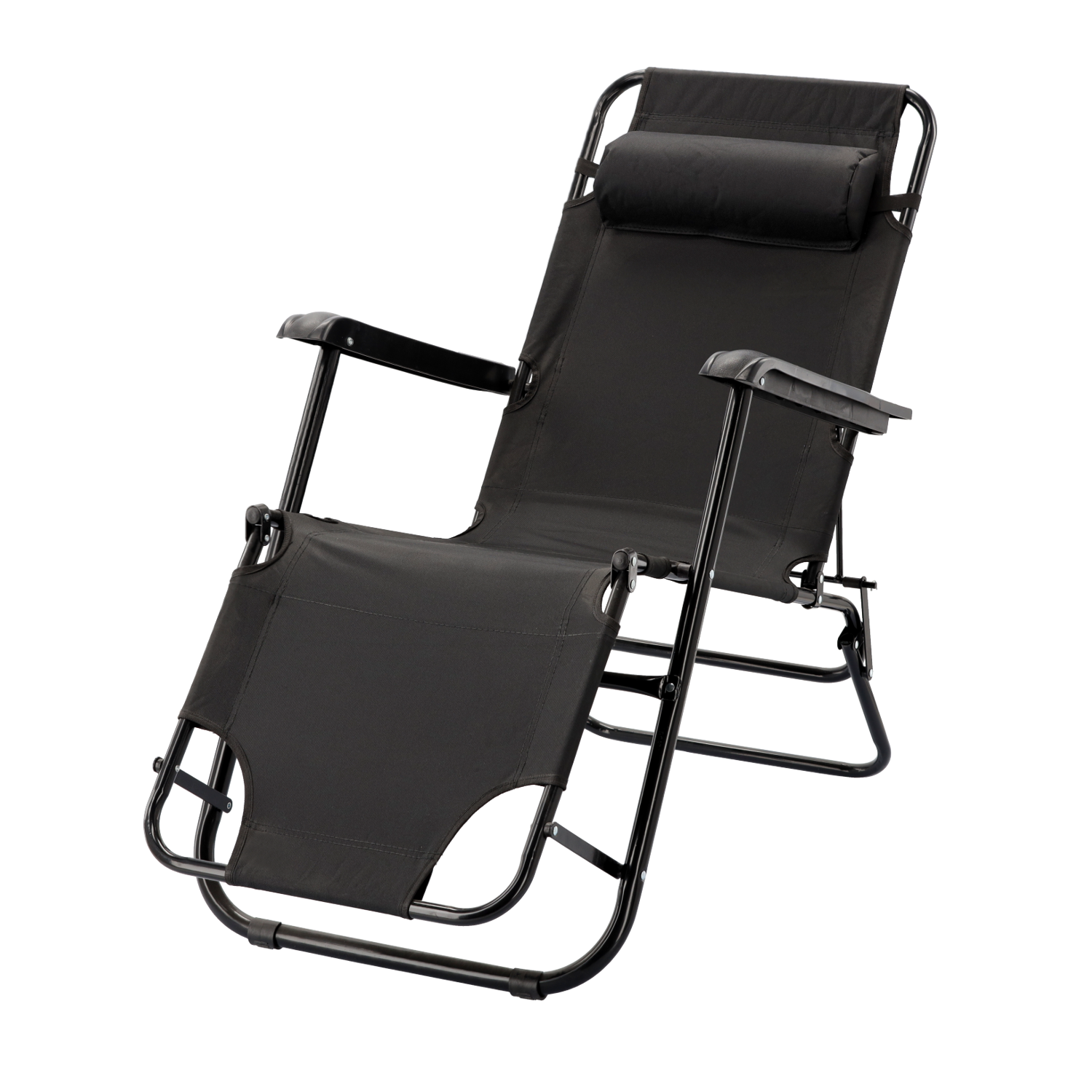 LEŻAK OGRODOWY SKŁADANY Z ZAGŁÓWKIEM CZARNY - obrazek 2