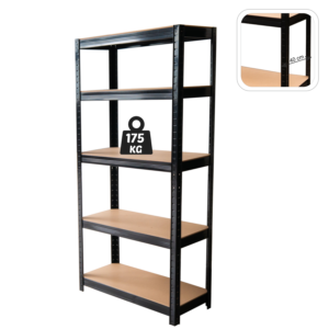 REGAŁ 5-POZIOMOWY 180 x 90 x 40 CM CZARNY UDŹWIG PÓŁKI: 175 KG *7392