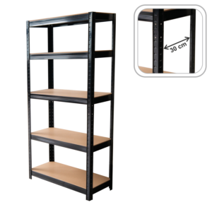 REGAŁ 5-POZIOMOWY 180 x 90 x 30 CM CZARNY UDŹWIG PÓŁKI: 175 KG *7361