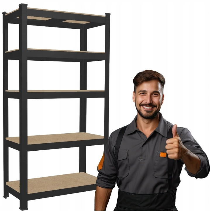 REGAŁ 5-POZIOMOWY 180 x 90 x 30 CM CZARNY UDŹWIG PÓŁKI: 175 KG *7361 - obrazek 3
