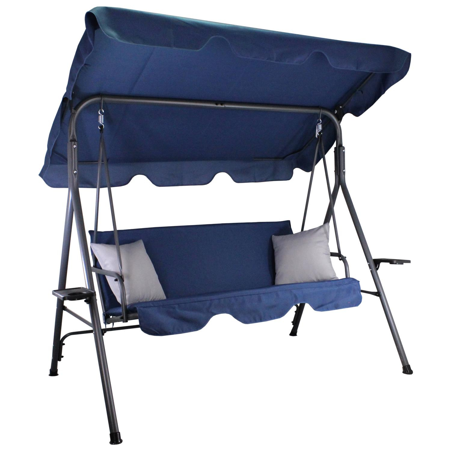 HUŚTAWKA OGRODOWA A-TYPE 170 x 118 x 153 cm GRANATOWA Z SZARYMI POD. I PODSTAWKAMI NA KUBEK - obrazek 3