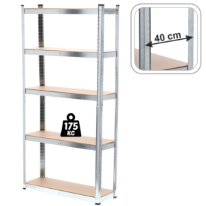 REGAŁ 5-POZIOMOWY 220 X 90 X 40 CM UDŹWIG PÓŁKI: 175 KG *0629