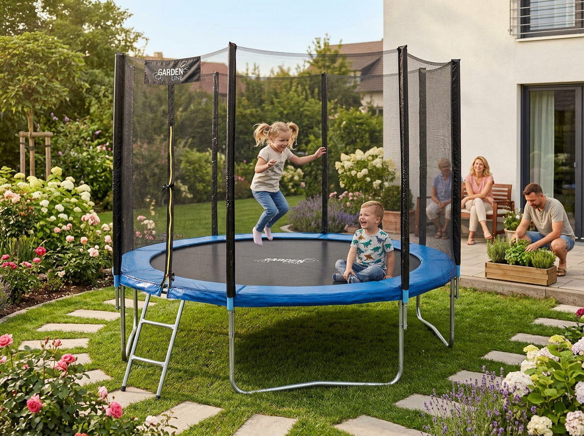TRAMPOLINA 12FT 374 CM Z DRABINKĄ I SIATKĄ ZABEZPIECZAJĄCĄ - obrazek 8
