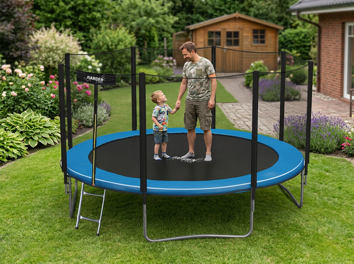 TRAMPOLINA 12FT 374 CM Z DRABINKĄ I SIATKĄ ZABEZPIECZAJĄCĄ - obrazek 9