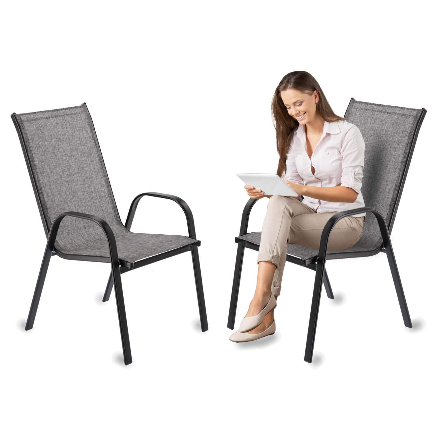 KPL. 2 KRZESEŁ OGRODOWYCH SZARYCH 54 x 72 x 96 - obrazek 4