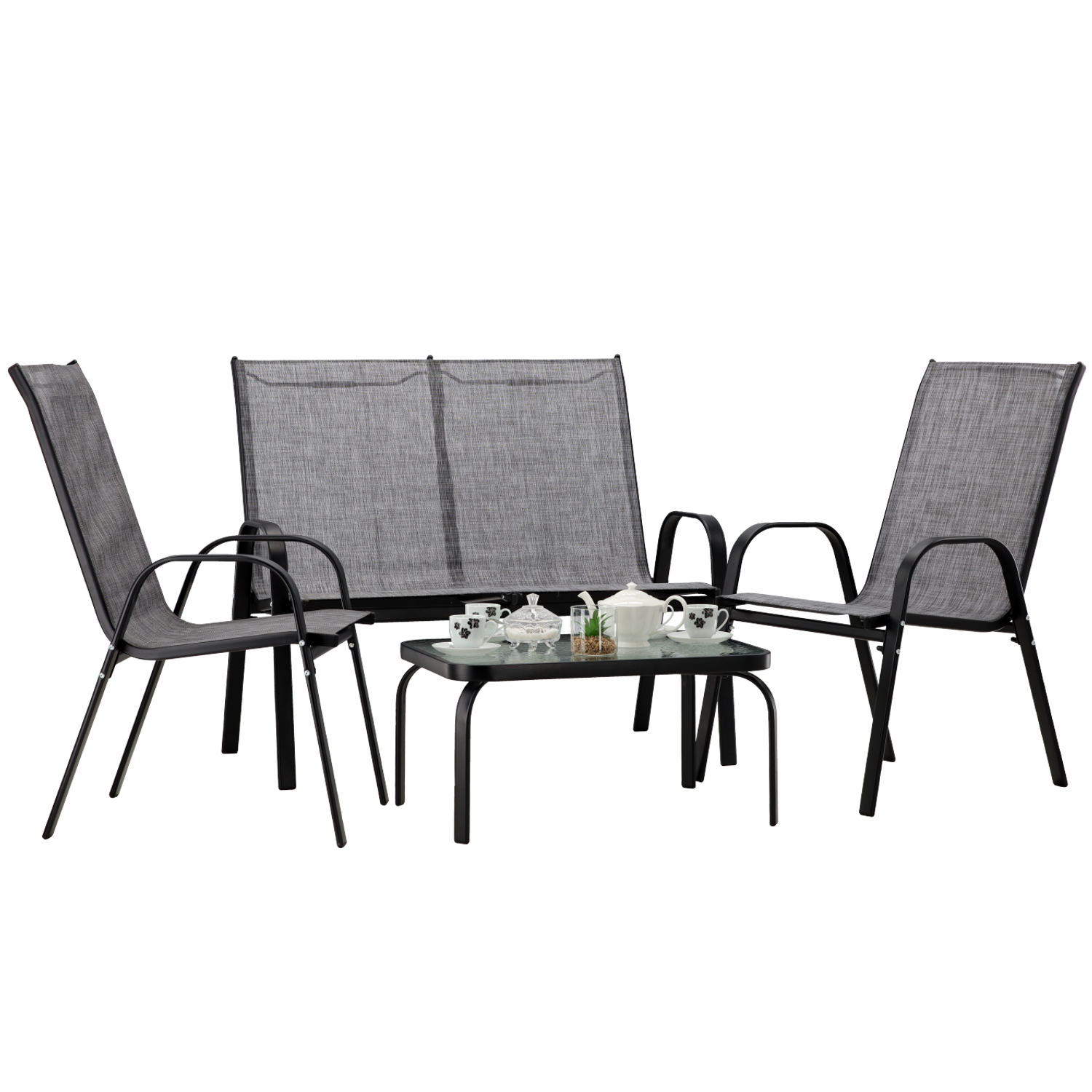 ZESTAW MEBLI OGRODOWYCH ZE STOLIKIEM - SZARY