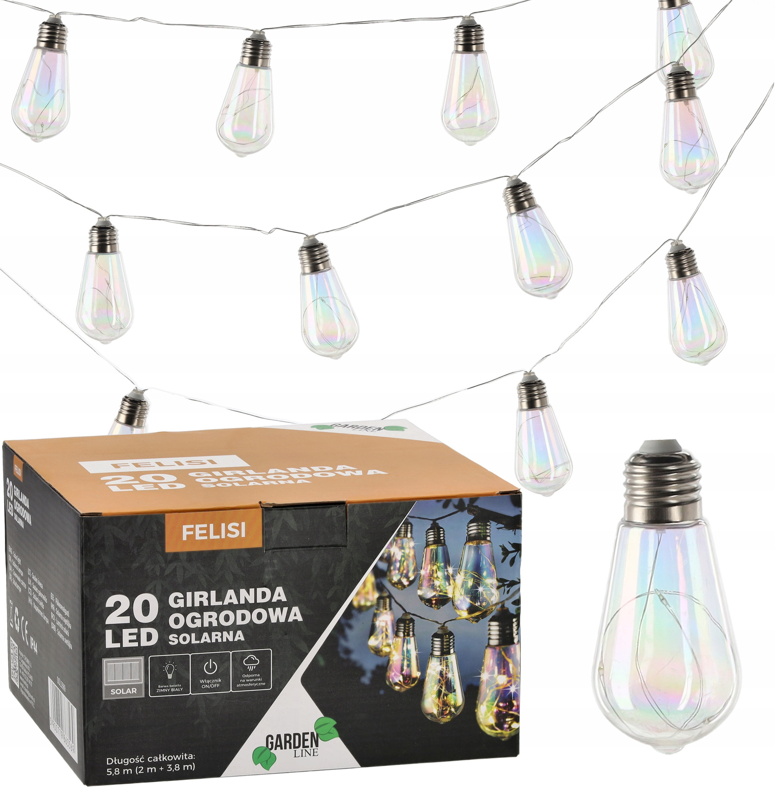 GIRLANDA SOLARNA OGRODOWA DŁ. 2 + 3,8 M FELISI 20 LED OPALOWY ZIMNY BIAŁY *3569 - obrazek 2