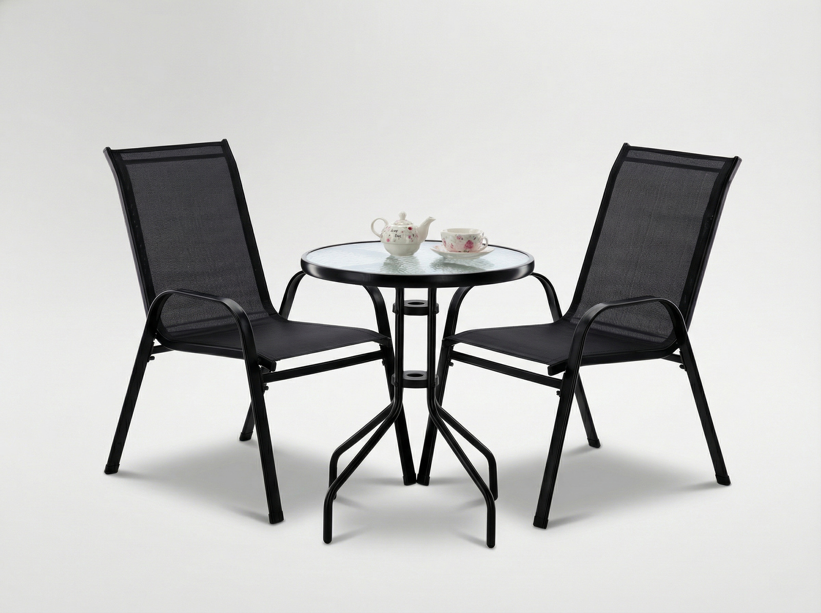 ZESTAW MEBLI BALKONOWYCH - 2 KRZESŁA + STOLIK - CZARNY - obrazek 4