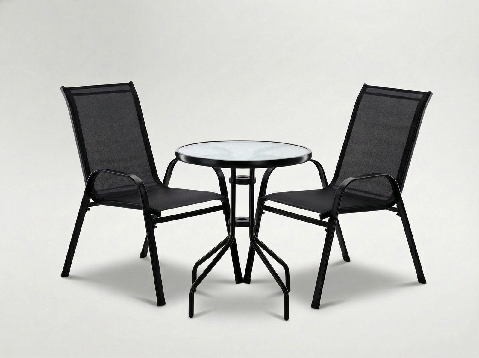 ZESTAW MEBLI BALKONOWYCH - 2 KRZESŁA + STOLIK - CZARNY