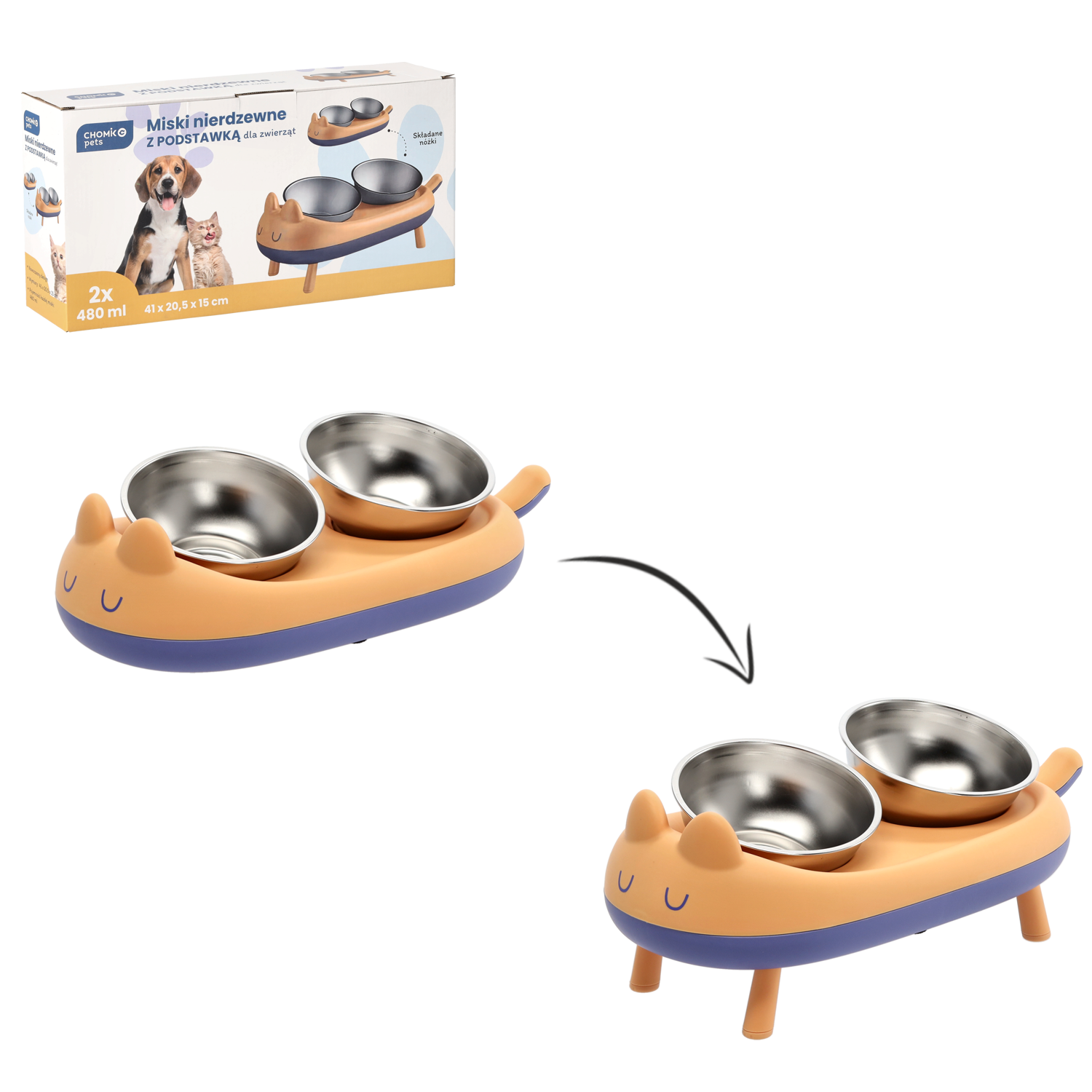 KPL. DWÓCH MISEK NIERDZEWNYCH DLA PSA / KOTA NA STOJAKU 41 X 20.5 X 15 CM *7734