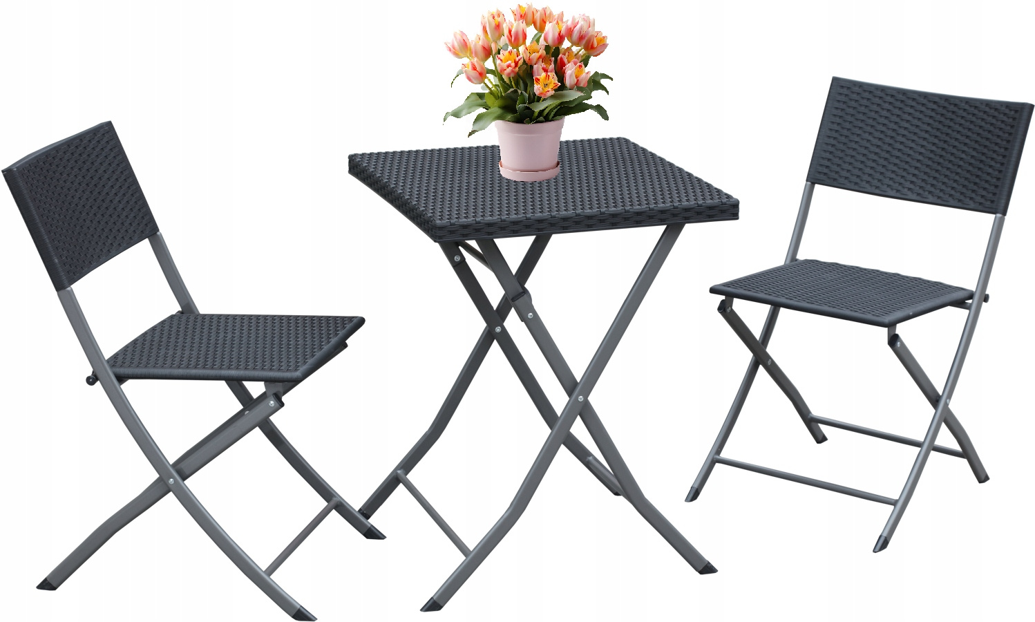 ZESTAW MEBLI BALKONOWYCH SKŁADANYCH (STOLIK + 2 KRZESŁA) ANTRACYT - obrazek 4