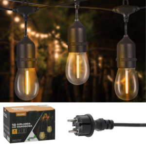 GIRLANDA OGRODOWA 230 V DŁ. 3 + 7 M FILAME 10 LED CIEPŁY BIAŁY Z UCHWYTAMI *1243