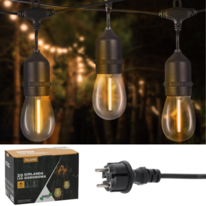 GIRLANDA OGRODOWA 230 V DŁ. 3 + 17 M FILAME 20 LED CIEPŁY BIAŁY Z UCHWYTAMI *1250