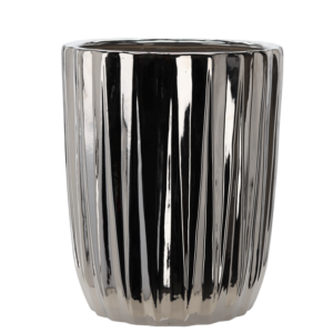 OSŁONKA CERAMICZNA NA DONICZKĘ 39,5 x 39,5 x 48,5 CM SREBRNA PRĄŻKI *3444