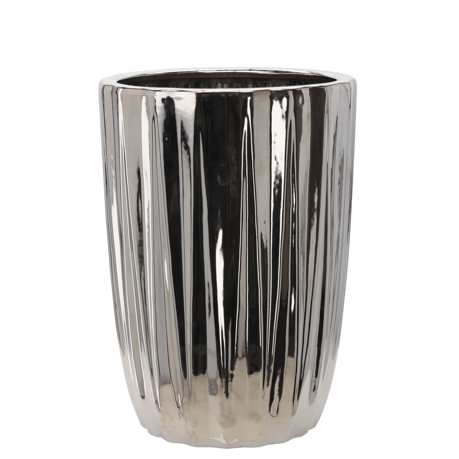 OSŁONKA CERAMICZNA NA DONICZKĘ 31,5 x 31,5 x 44,5 CM SREBRNA PRĄŻKI *3451