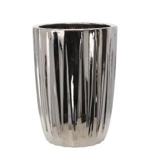 OSŁONKA CERAMICZNA NA DONICZKĘ 31,5 x 31,5 x 44,5 CM SREBRNA PRĄŻKI *3451