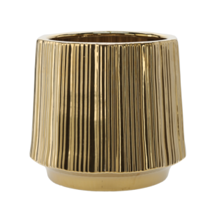 OSŁONKA CERAMICZNA NA DONICZKĘ 44 x 44 x 40 CM ZŁOTA PRĄŻKOWANA *3536