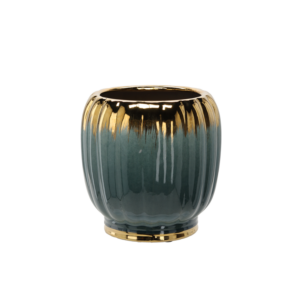 OSŁONKA CERAMICZNA NA DONICZKĘ 28 x 28 x 28,5 CM ZŁOTO-ZIELONA *3635