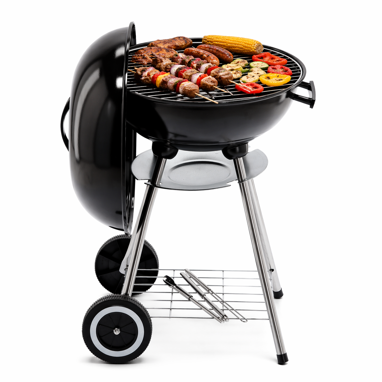 GRILL WĘGLOWY KULISTY Z POKRYWĄ I KÓŁKAMI 46 x 44 x 71 CM - obrazek 2