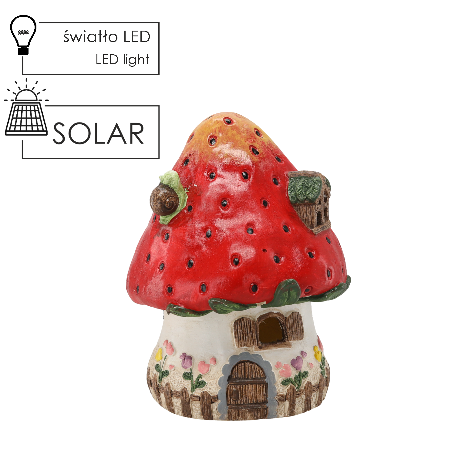 FIGURKA OGRODOWA - DOMEK TRUSKAWKA 23,5 x 23 x 30,5 cm LED *8692