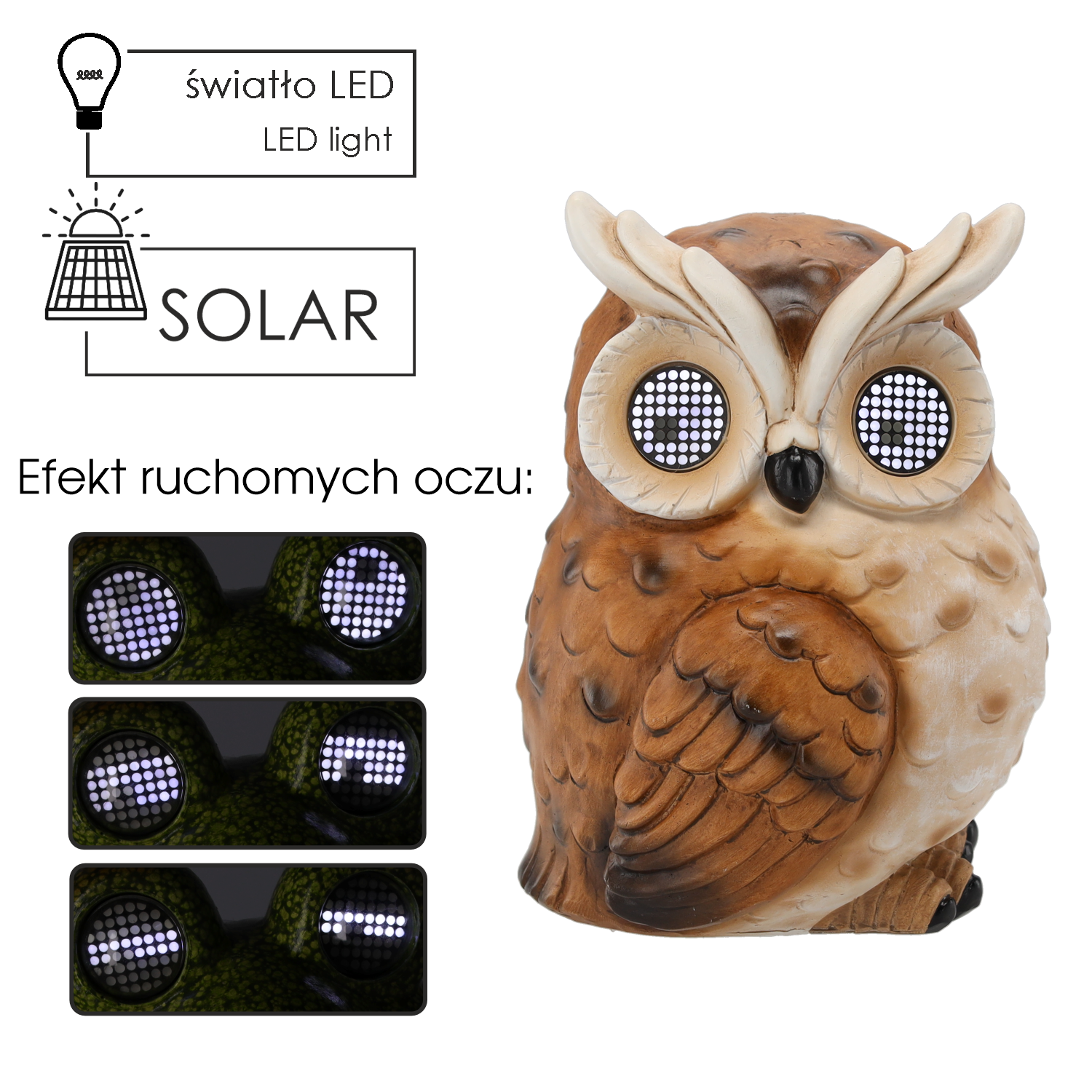 FIGURKA OGRODOWA - SOWA ZE ŚWIECĄCYMI OCZAMI 18 x 20 x 25 cm LED *9309