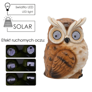 FIGURKA OGRODOWA - SOWA ZE ŚWIECĄCYMI OCZAMI 18 x 20 x 25 cm LED *9309