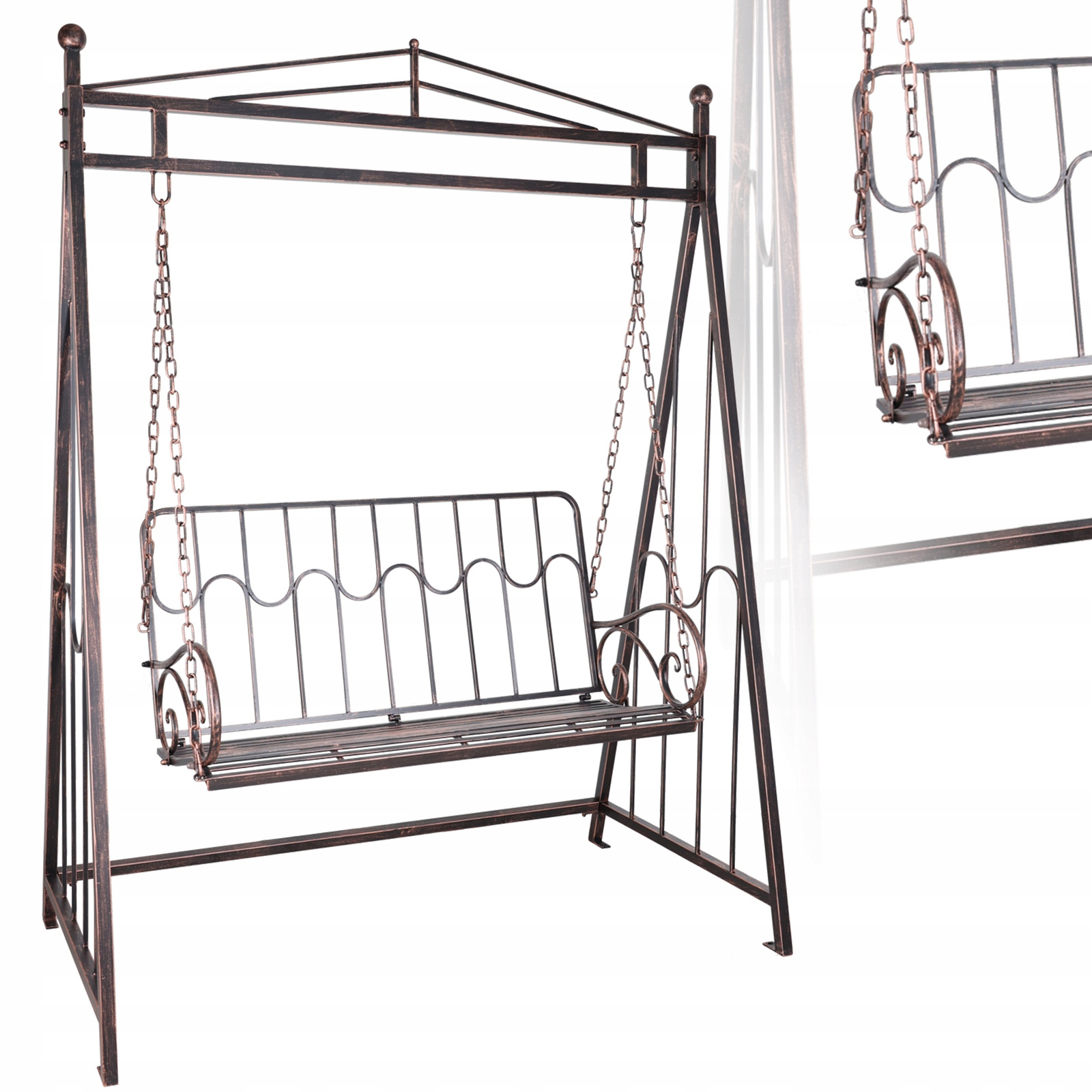 HUŚTAWKA OGRODOWA 162 x 90 x 205 CM ANTYCZNY BRĄZ - obrazek 3