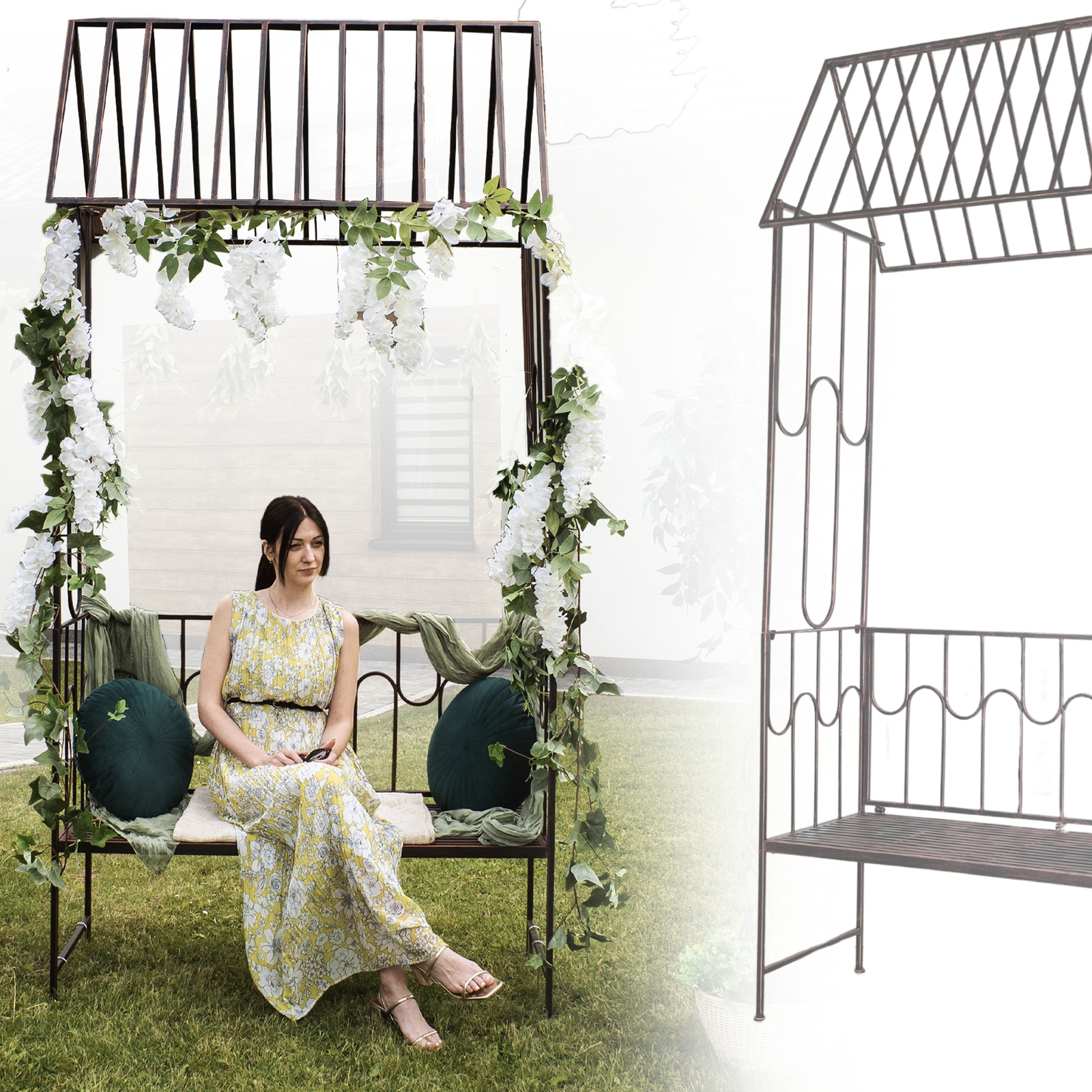 PERGOLA OGRODOWA Z ŁAWKĄ 123 x 63 x 252 CM ANTYCZNY BRĄZ - obrazek 4
