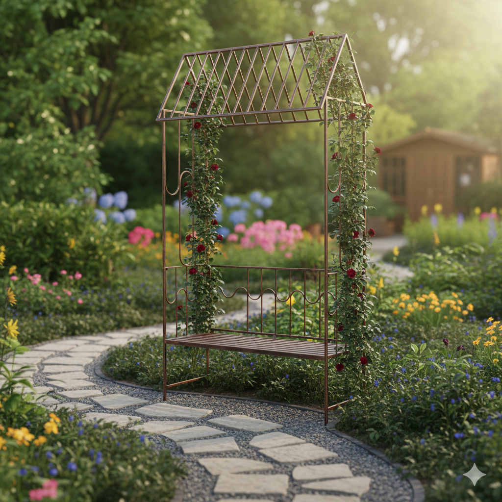 PERGOLA OGRODOWA Z ŁAWKĄ 123 x 63 x 252 CM ANTYCZNY BRĄZ - obrazek 13