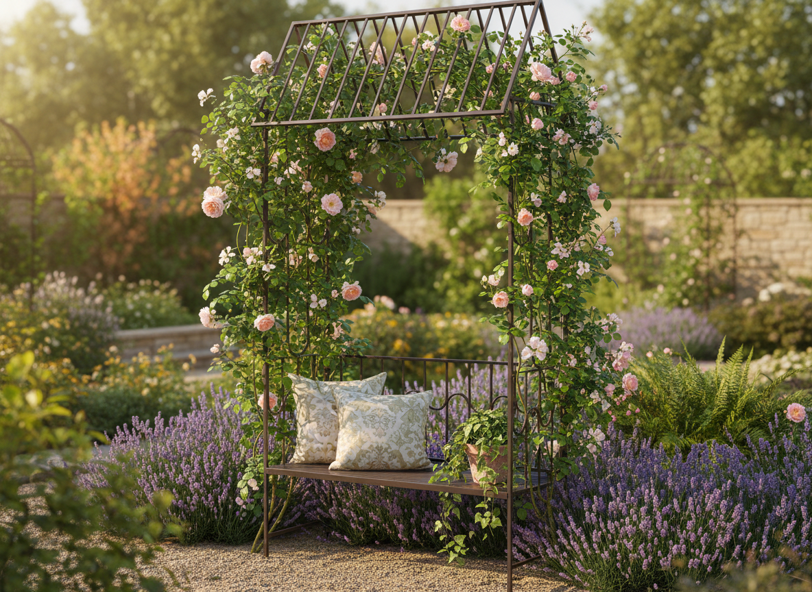 PERGOLA OGRODOWA Z ŁAWKĄ 123 x 63 x 252 CM ANTYCZNY BRĄZ - obrazek 15