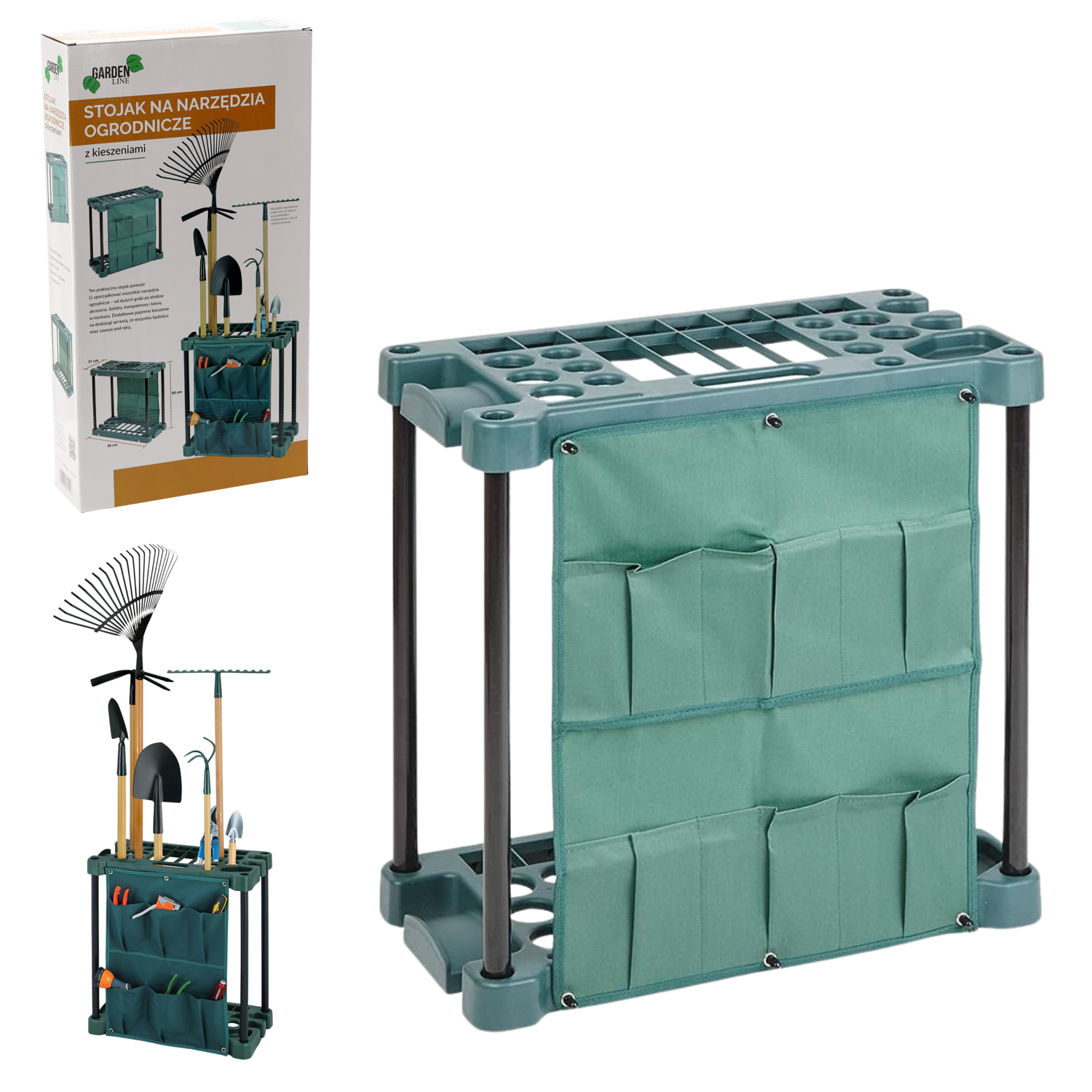 STOJAK NA NARZĘDZIA OGRODNICZE Z KIESZENIAMI 58 x 31 x 60 CM *1548