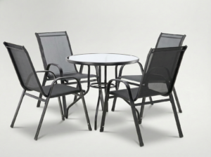 ZESTAW MEBLI OGRODOWYCH - 4 KRZESŁA + OKRĄGŁY STOLIK - CZARNY