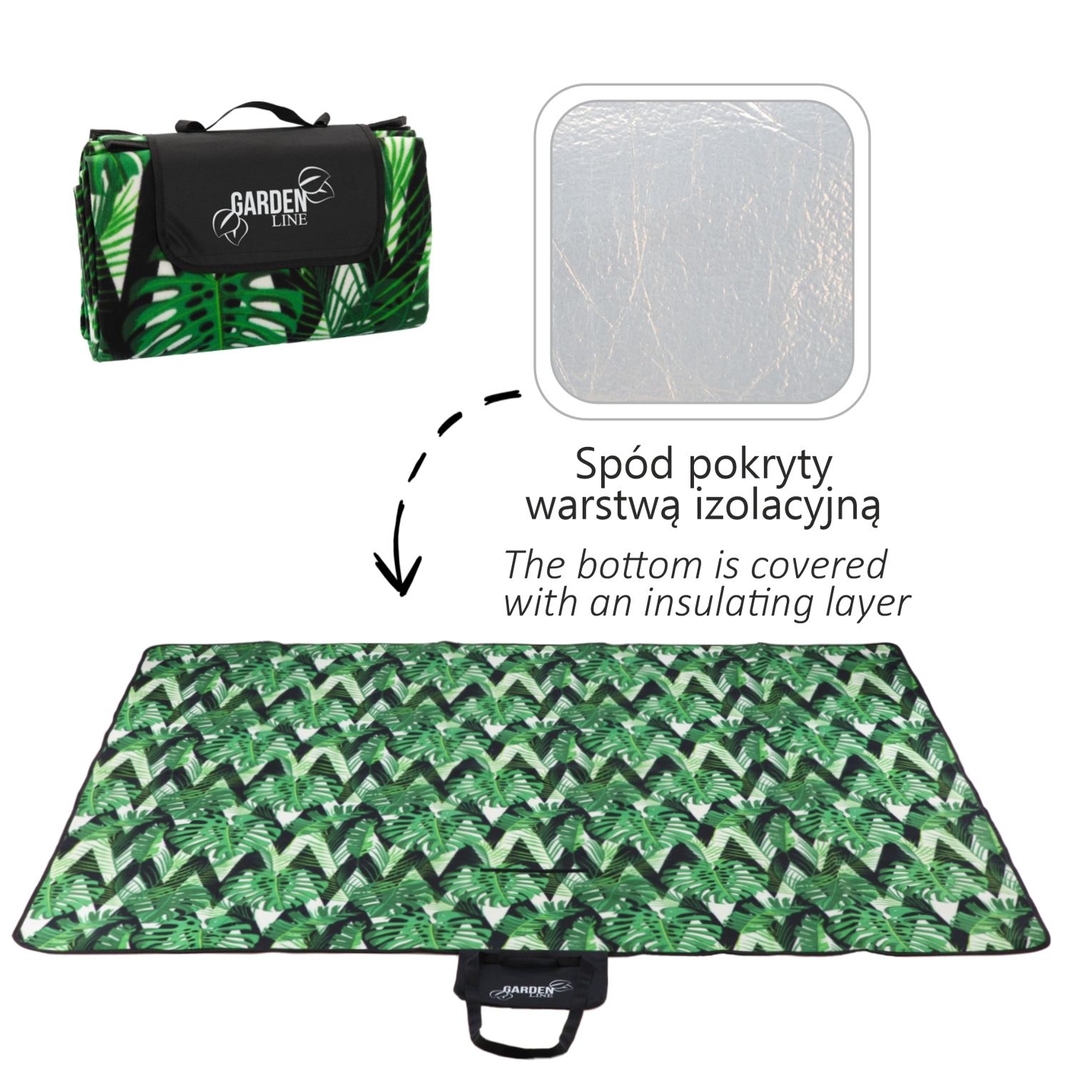 KOC PIKNIKOWY 200x200 CM Z IZOLACJ膭 MONSTERA *5769 - obrazek 2