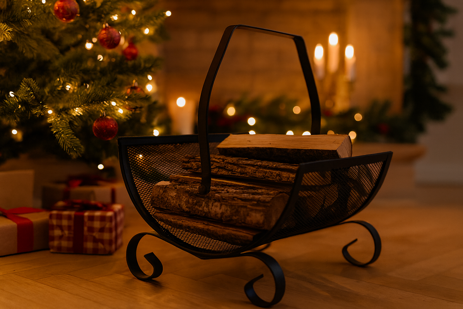 METALOWY STOJAK NA DREWNO Z UCHWYTEM 38X33X38CM - obrazek 4