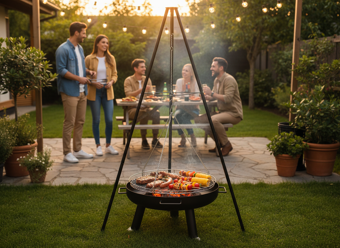 GRILL WISZĄCY REGULOWANY NA TRÓJNOGU 64,5 x 64,5 x 150 CM - obrazek 9
