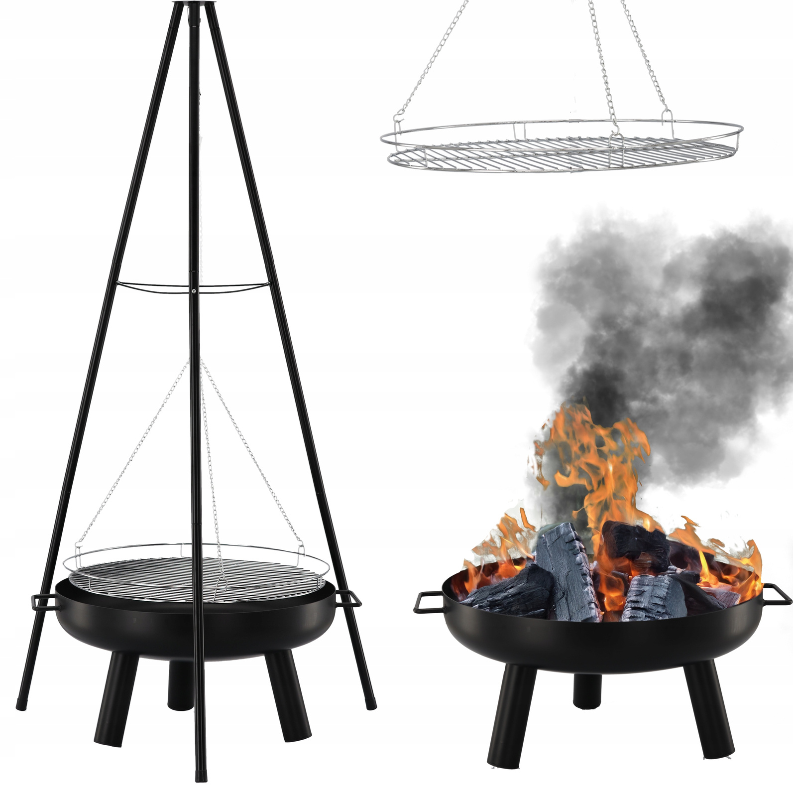 GRILL WISZĄCY REGULOWANY NA TRÓJNOGU 64,5 x 64,5 x 150 CM - obrazek 8