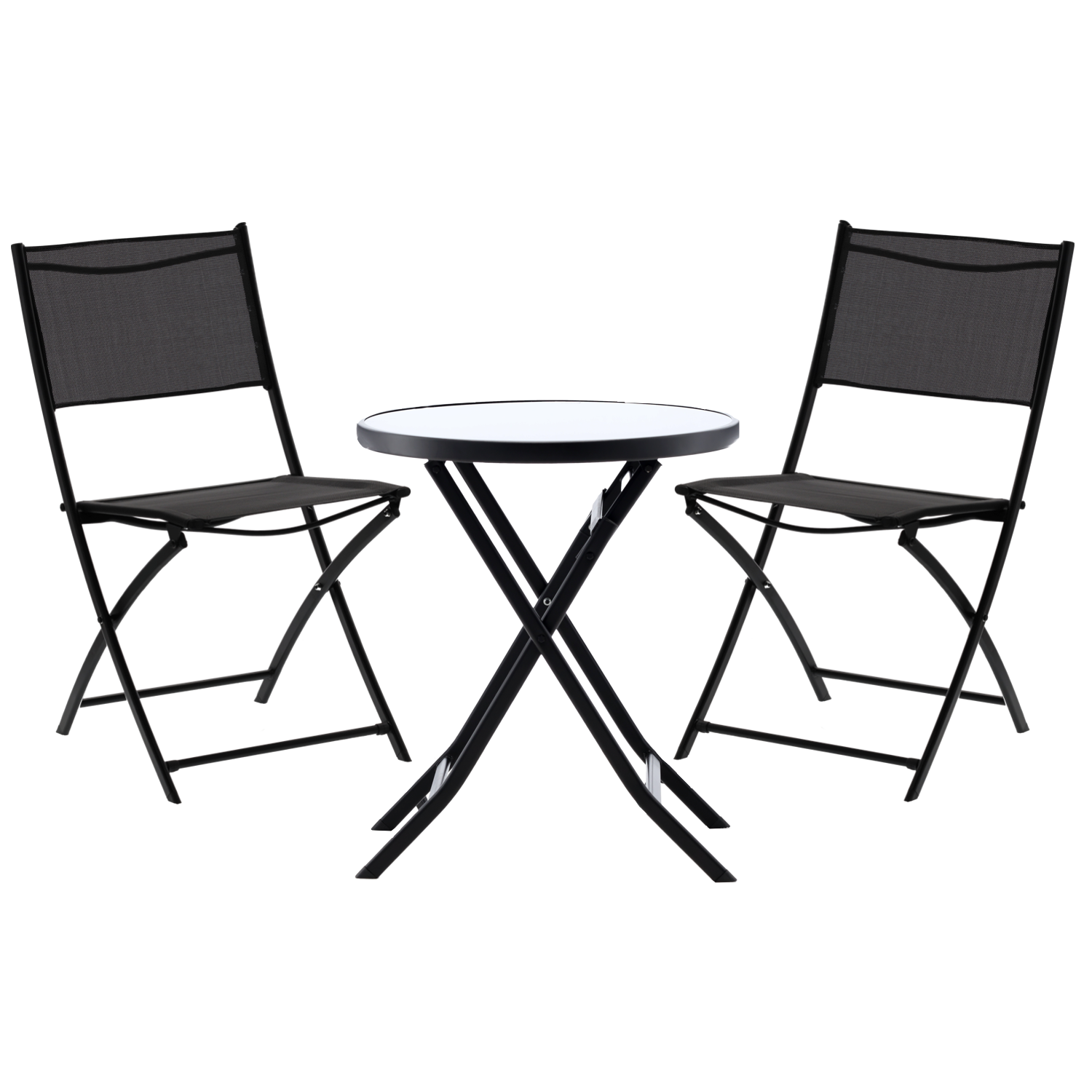 ZESTAW MEBLI BALKONOWYCH - STOLIK OKRĄGŁY + 2 SKŁADANE KRZESŁA - CZARNY - obrazek 2