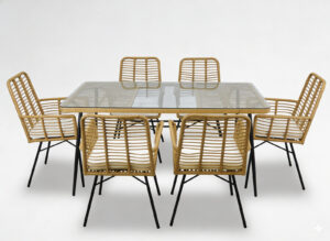 ZESTAW MEBLI OGRODOWYCH (STÓŁ, 6 KRZESEŁ) - BRĄZOWY, PODUSZKI - BEŻOWY