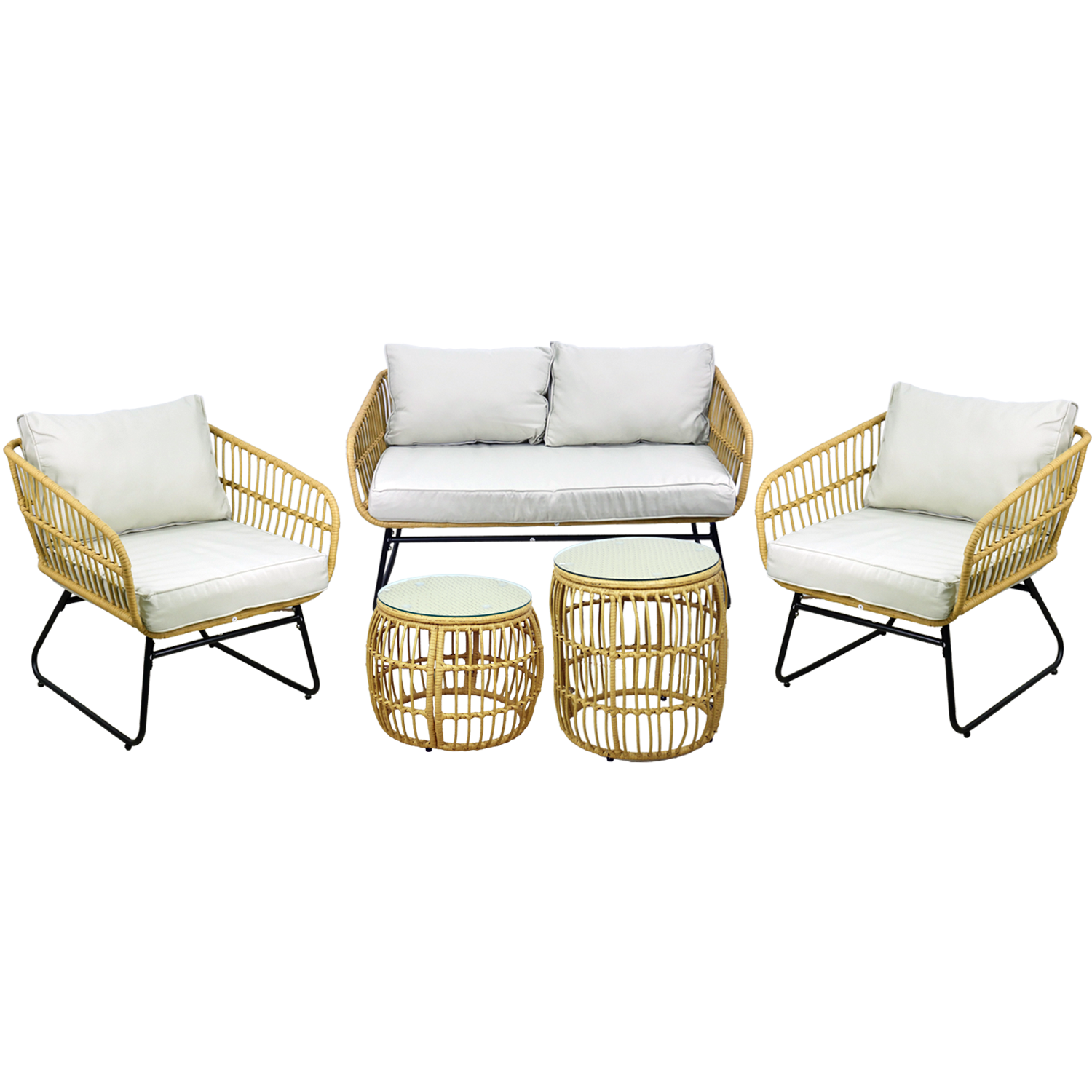 ZESTAW MEBLI OGRODOWYCH (SOFA, 2 KRZESŁA, 2 STOLIKI) - BRĄZOWY, PODUSZKI - SZARY - obrazek 2