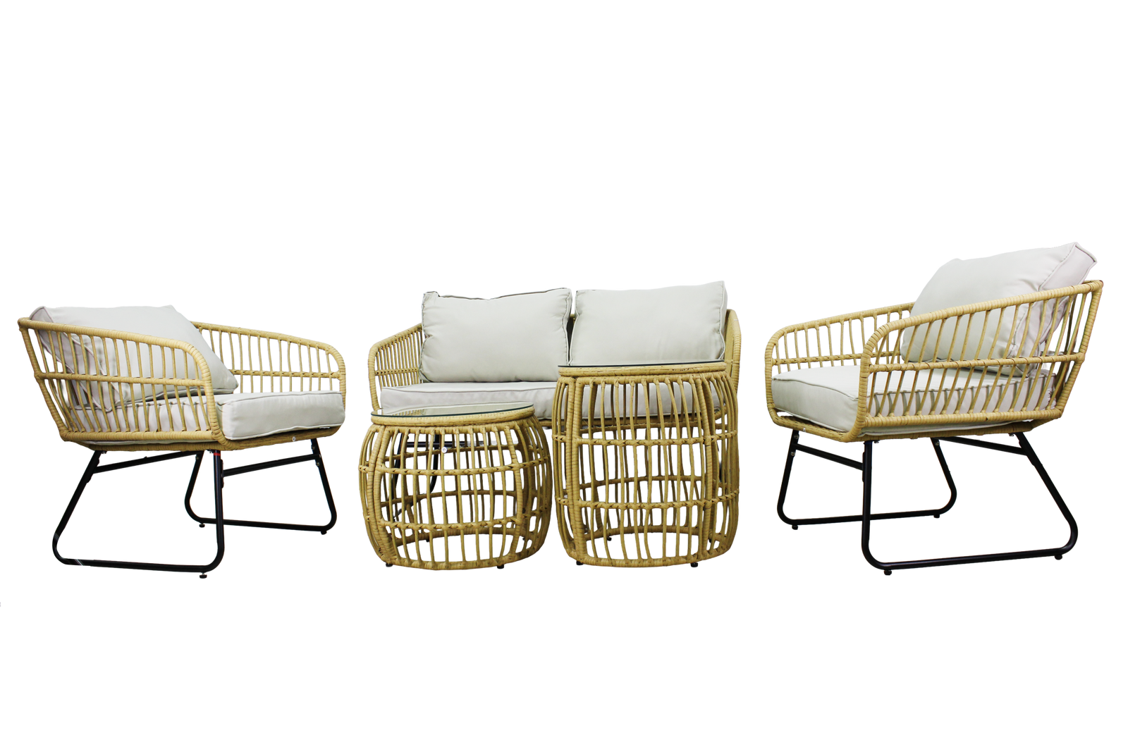 ZESTAW MEBLI OGRODOWYCH (SOFA, 2 KRZESŁA, 2 STOLIKI) - BRĄZOWY, PODUSZKI - SZARY - obrazek 3