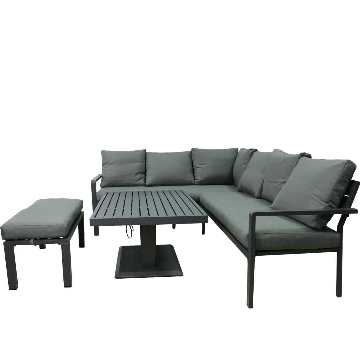 ZESTAW MEBLI ALUMINIOWYCH (SOFA NAROŻNA + PUFA + STOLIK) SZARY + SZARE PODUSZKI - obrazek 6