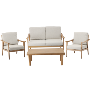 ZESTAW MEBLI ALUMINIOWYCH "TIRANA" (SOFA + 2 FOTELE + STOLIK) BEŻOWY + BEŻOWE PODUSZKI *9538