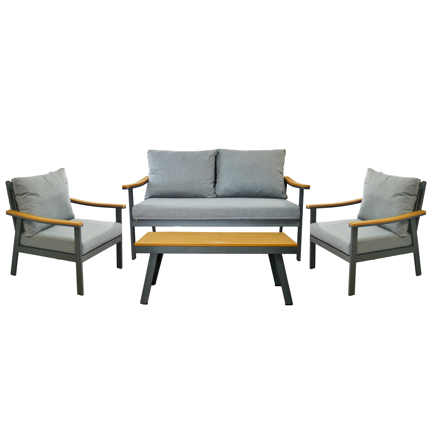 ZESTAW MEBLI ALUMINIOWYCH "LUBLANA" (SOFA + 2 FOTELE + STOLIK) SZARY + SZARE PODUSZKI - obrazek 2