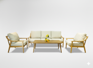 ZESTAW MEBLI ALUMINIOWYCH "NIKOZJA" (3 OS. SOFA + 2 FOTELE + STOLIK) BEŻOWY + BEŻOWE PODUSZKI *9552