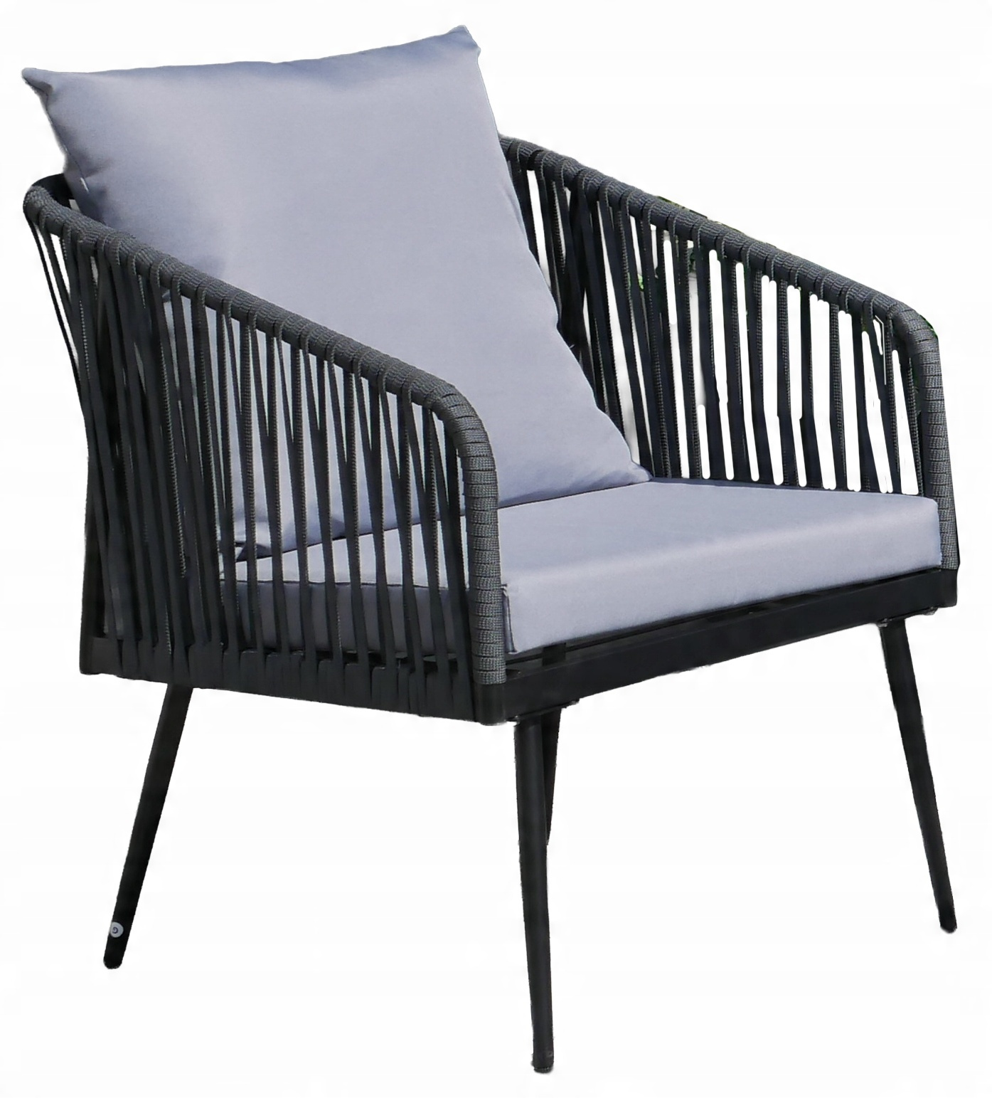 ZESTAW MEBLI OGRODOWYCH Z PLECIONEJ LINY (2 FOTELE + SOFA + STOLIK) - ANTRACYT, PODUSZKI - SZARE - obrazek 2