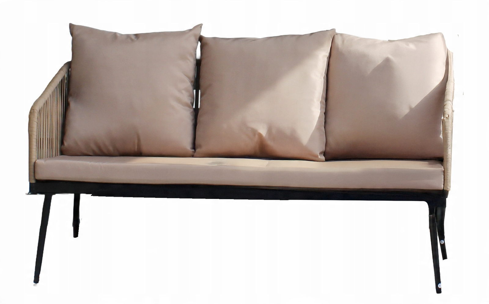 ZESTAW MEBLI OGRODOWYCH Z PLECIONEJ LINY (2 FOTELE + SOFA + STOLIK) - BEŻOWY, PODUSZKI - BEŻOWE - obrazek 3
